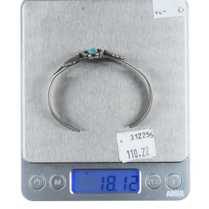 6.5" 1940's Fred Harvey type sterling silver thunderbird turquoise cuff bracelet