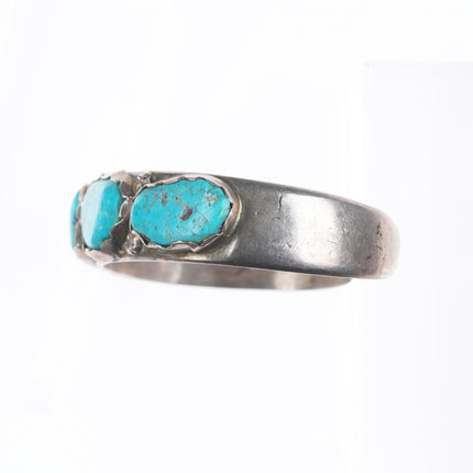 6.25" Vintage Zuni sterling silver chunky turquoise row cuff bracelet