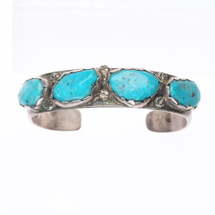 6.25" Vintage Zuni sterling silver chunky turquoise row cuff bracelet
