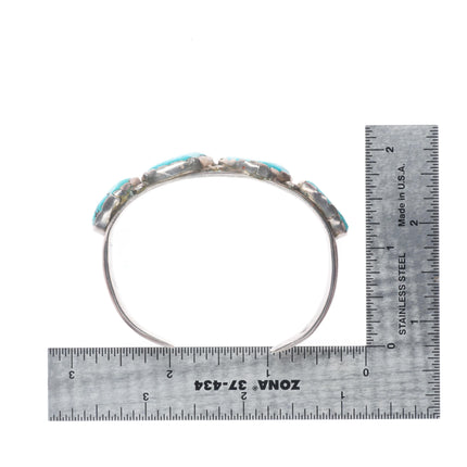 6.25" Vintage Zuni sterling silver chunky turquoise row cuff bracelet