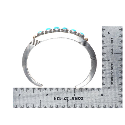 6.3" Jerome Begay Navajo sterling silver/14k gold turquoise row cuff bracelet