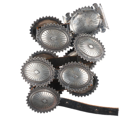 32.5" Curtis Pete Navajo/Hopi sterling silver deep stamped concho belt