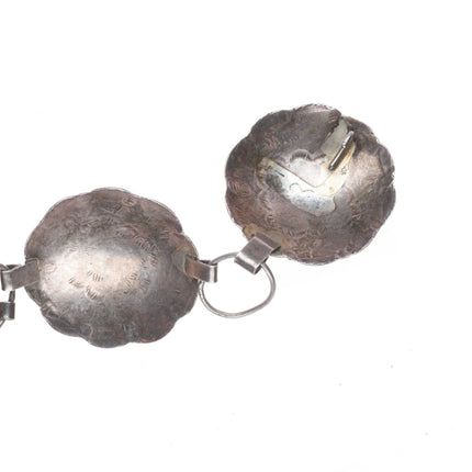 c1940 Large/Heavy Navajo hand stamped sterling silver link concho belt turquoise