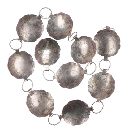 c1940 Large/Heavy Navajo hand stamped sterling silver link concho belt turquoise