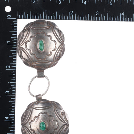 c1940 Large/Heavy Navajo hand stamped sterling silver link concho belt turquoise