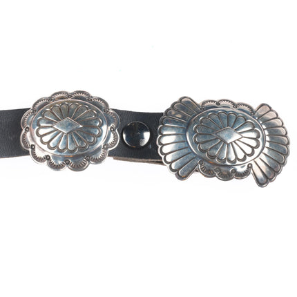 36" Vintage TL Navajo sterling silver slim/sturdy stamped concho belt