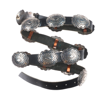 36" Vintage TL Navajo sterling silver slim/sturdy stamped concho belt