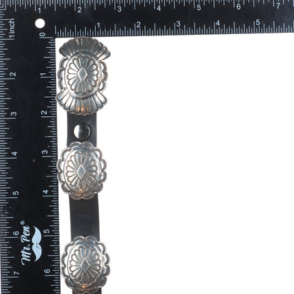 36" Vintage TL Navajo sterling silver slim/sturdy stamped concho belt