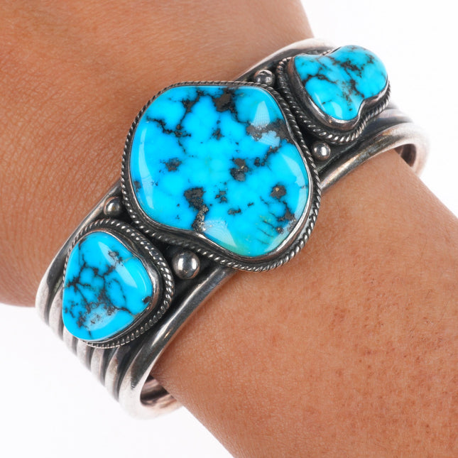 6" Andy Cadman Navajo sterling silver high grade turquoise cuff bracelet