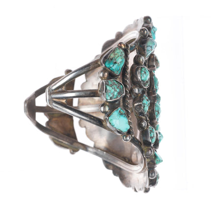 6.1" Vintage Zuni sterling silver turquoise nugget cluster cuff bracelet