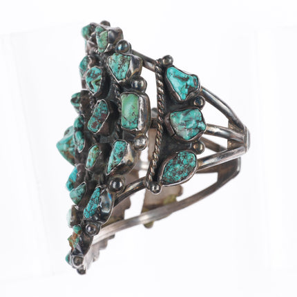 6.1" Vintage Zuni sterling silver turquoise nugget cluster cuff bracelet
