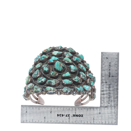 6.1" Vintage Zuni sterling silver turquoise nugget cluster cuff bracelet