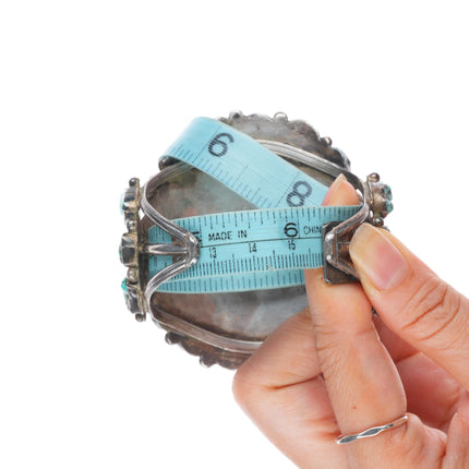 6.1" Vintage Zuni sterling silver turquoise nugget cluster cuff bracelet