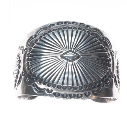 7.25" Kenny Bracken deep stamped southwestern sterling silver wide cuff bracelet