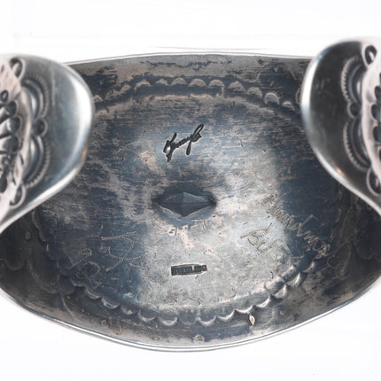 7.25" Kenny Bracken deep stamped southwestern sterling silver wide cuff bracelet