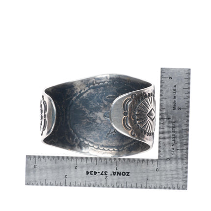 7.25" Kenny Bracken deep stamped southwestern sterling silver wide cuff bracelet