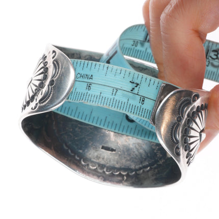 7.25" Kenny Bracken deep stamped southwestern sterling silver wide cuff bracelet