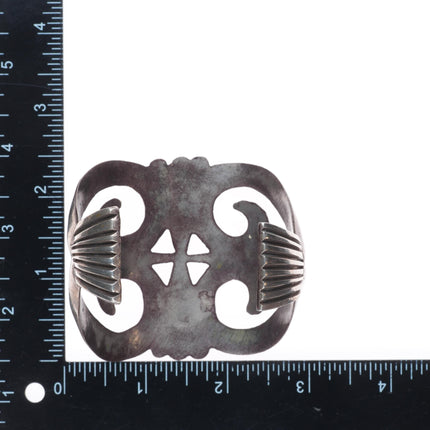 7" 40's-50's Big Vintage Navajo or Zuni sterling silver cast cuff bracelet