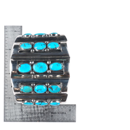 6.5" vintage southwestern modernist sterling silver turquoise row cuff bracelet