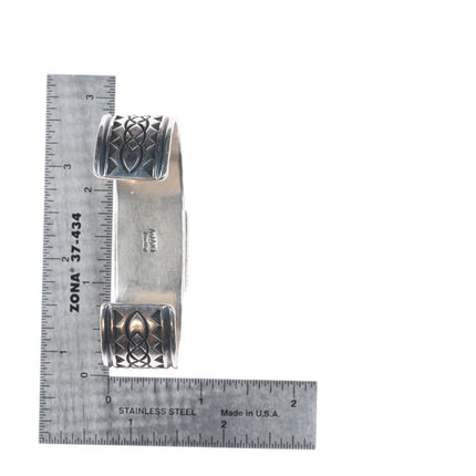 6.4" Albert Jake Navajo sterling silver White Buffalo deep stamped cuff bracelet
