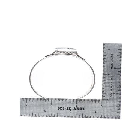 6.4" Albert Jake Navajo sterling silver White Buffalo deep stamped cuff bracelet