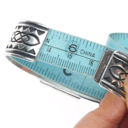 6.4" Albert Jake Navajo sterling silver White Buffalo deep stamped cuff bracelet