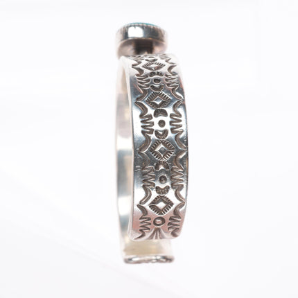 6.25" EN Navajo spiderweb turquoise deep stamped sterling silver cuff bracelet