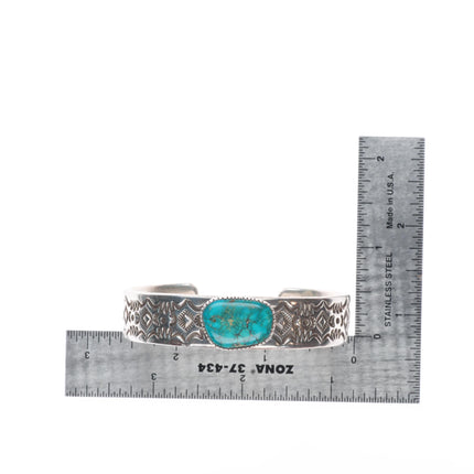 6.25" EN Navajo spiderweb turquoise deep stamped sterling silver cuff bracelet