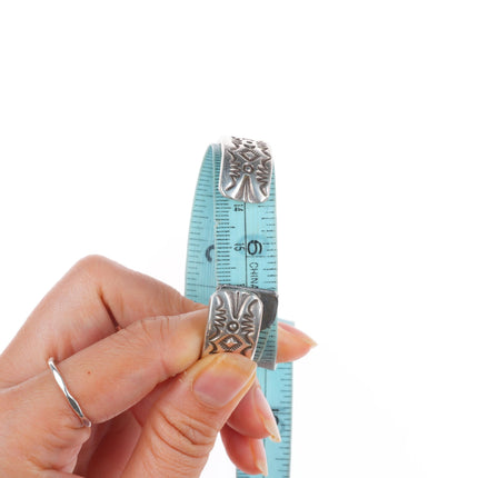 6.25" EN Navajo spiderweb turquoise deep stamped sterling silver cuff bracelet