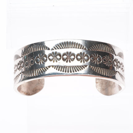 7.1" Ira Custer Navajo sterling silver deep stamped band cuff bracelet