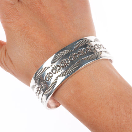 7.1" Ira Custer Navajo sterling silver deep stamped band cuff bracelet
