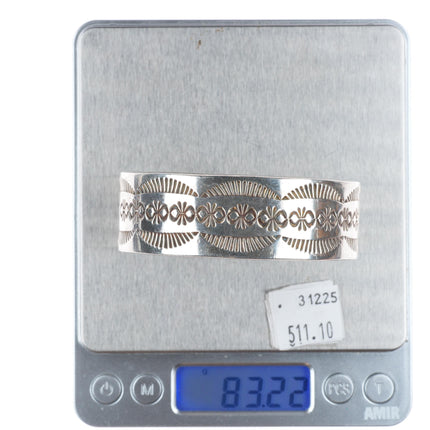 7.1" Ira Custer Navajo sterling silver deep stamped band cuff bracelet