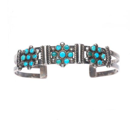 6.6" 30's-40's Zuni sterling silver 3 cluster snake eye turquoise cuff bracelet