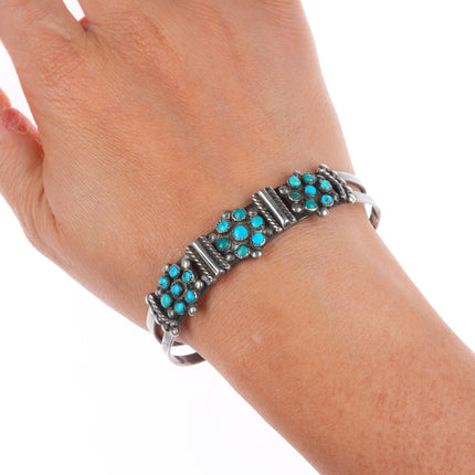 6.6" 30's-40's Zuni sterling silver 3 cluster snake eye turquoise cuff bracelet