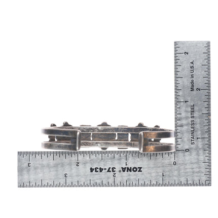 6.6" 30's-40's Zuni sterling silver 3 cluster snake eye turquoise cuff bracelet