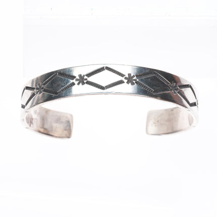 7" Nora Tahe Navajo deep stamped sterling silver sturdy stacker cuff bracelet