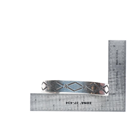 7" Nora Tahe Navajo deep stamped sterling silver sturdy stacker cuff bracelet