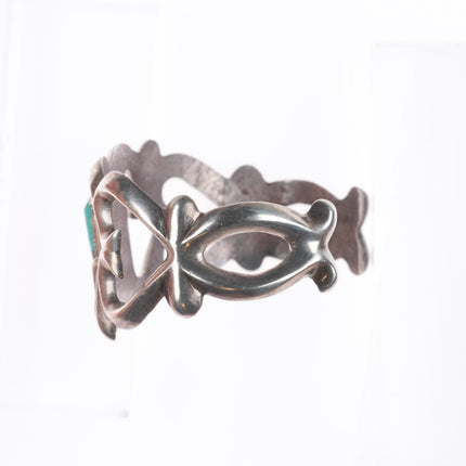 6.4" Vintage Navajo sterling silver cast cuff bracelet with turquoise