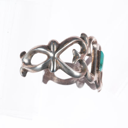 6.4" Vintage Navajo sterling silver cast cuff bracelet with turquoise