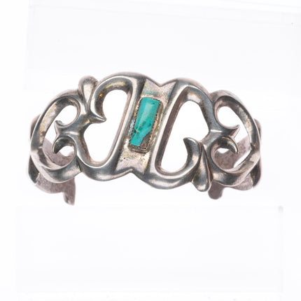 6.4" Vintage Navajo sterling silver cast cuff bracelet with turquoise