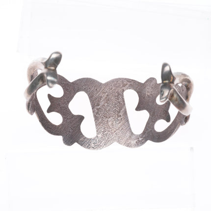 6.4" Vintage Navajo sterling silver cast cuff bracelet with turquoise