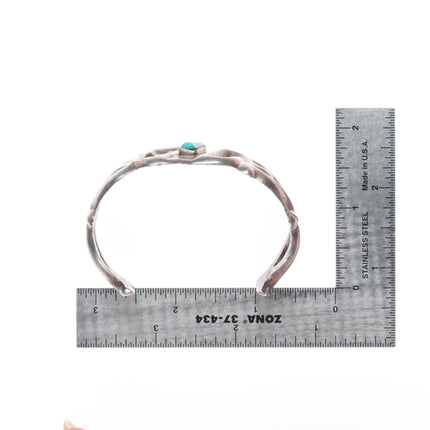 6.4" Vintage Navajo sterling silver cast cuff bracelet with turquoise