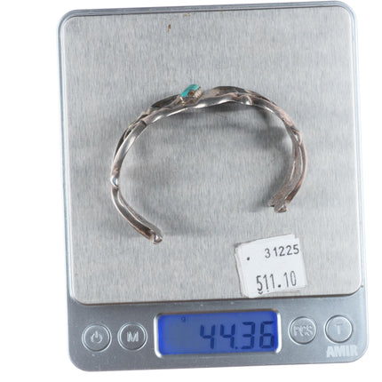 6.4" Vintage Navajo sterling silver cast cuff bracelet with turquoise