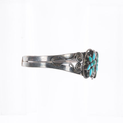 6.4" 1940's Zuni sterling silver star design petit point turquoise cuff bracelet