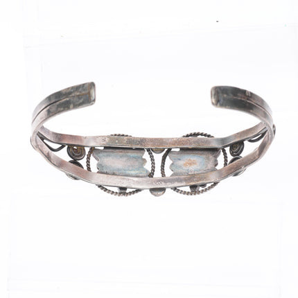 6.4" 1940's Zuni sterling silver star design petit point turquoise cuff bracelet