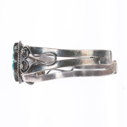 6.4" 1940's Zuni sterling silver star design petit point turquoise cuff bracelet