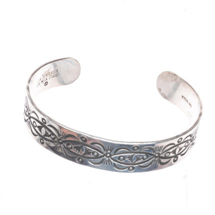 7" Dzilth Na O Dith Hle NM Navajo sterling silver hand stamped cuff bracelet