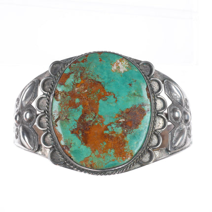 6.5" c1940 Navajo Ceremonial Kingman turquoise sterling silver big cuff bracelet