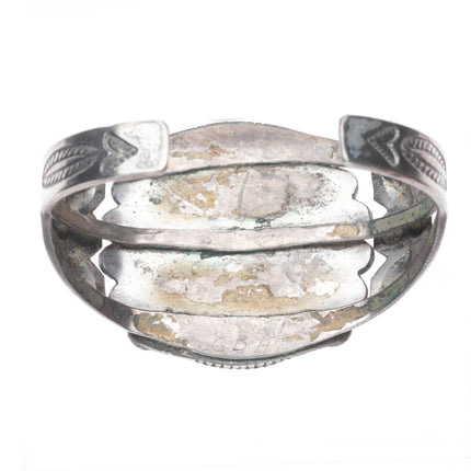 6.5" c1940 Navajo Ceremonial Kingman turquoise sterling silver big cuff bracelet