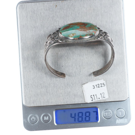 6.5" c1940 Navajo Ceremonial Kingman turquoise sterling silver big cuff bracelet